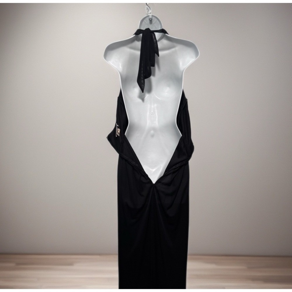 VTG DOLLAR Black Halter Neck Ruched Waist Empire Waist Maxi Dress Large USA - Picture 3 of 11